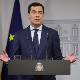 09/08/2022. El presidente de la Junta de Andalucía, Juanma Moreno Bonilla, interviene en rueda de prensa en el Palacio de La Moncloa, a 28 de julio de 2022, en Madrid (España)