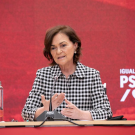 La secretaria de Igualdad del PSOE y vicepresidenta primera del Gobierno, Carmen Calvo, durante su participación en unas unas jornadas organizadas por el PSOE.