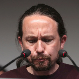 El líder de Unidas Podemos y candidato a la presidencia de la Comunidad de Madrid, Pablo Iglesias, comparece ante los medios este martes en la sede del partido, en Madrid, tras conocer los resultados de las elecciones autonómicas.