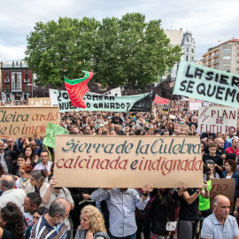 Protestas contra la Junta de Castilla y León por el incendio producido en la Sierra de la Culebra (Zamora) a 21 de junio de 2022.