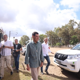 El presidente de la Junta de Andalucía, Juanma Moreno, a 4 de junio de 2022, en Huelva (Andalucía).