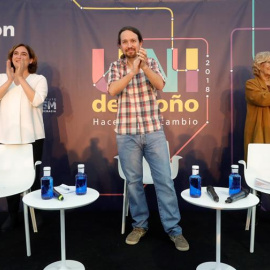 El líder de Podemos Pablo Iglesias, interviene en el debate de la universidad de otoño de Podemos, en una ponencia titulada 'Un debate entre alcaldesas', con la participación de las alcaldesas de Barcelona, Ada Colau, y de Madrid, Manuela Carmena, en u