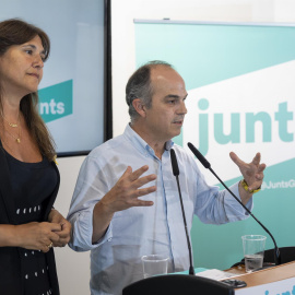 La roda de premsa conjunta de la presidenta del partit, Laura Borràs, i el secretari general, Jordi Turull.