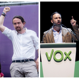 A la izquierda, el secretario general de Podemos, Pablo Iglesias. A la derecha, el líder de Vox, Santiago Abascal / EFE