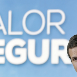 El presidente del PP, Pablo Casado, durante la presentación en Barcelona del programa de su partido para las próximas elecciones generales. EFE/Andreu Dalmau