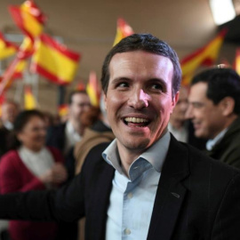 El presidente del PP, Pablo Casado, durante un acto con los candidatos del partido al Congreso y Senado por Córdoba celebrado el domingo en la ciudad andaluza. EFE/ Rafa Alcaid