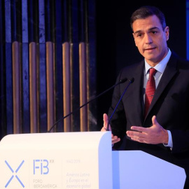 09/11/2018.- El presidente del Gobierno, Pedro Sánchez, durante su intervención en la inauguración de la XIX Edición del Foro Iberoamericano, en el que más de un centenar de representantes e la economía, la política y la sociedad hispano-lusa debat