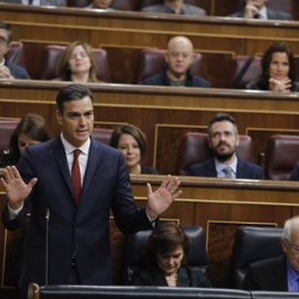 El presidente del Gobierno, Pedro Sánchez, interviene en una sesión de control al Gobierno en el Congreso. EUROPA PRESS