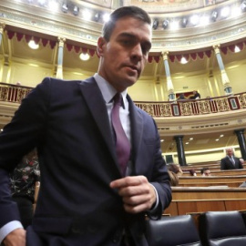 El president del Govern espanyol, Pedro Sánchez, durant el debat de totalitat dels pressupostos al ple del Congrés. EFE/Kiko Huesca