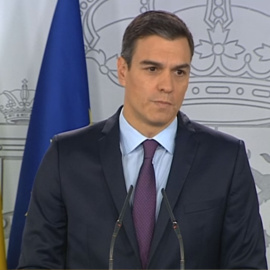 El presidente de Gobierno, Pedro Sánchez, durante su comparecencia en La Moncloa.