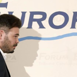 El número dos de les llistes d'ERC al Congrés dels Diputats, Gabriel Rufián, durant un esmorzar informatiu. EFE/Andreu Dalmau