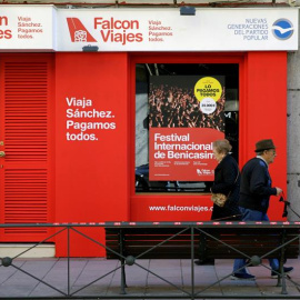 Fachada del local alquilado por Nuevas Generaciones del Partido Popular, ubicada en el número 56 de la madrileña calle Ferraz, a escasos metros de la sede central socialista. - EFE