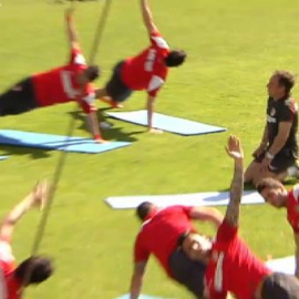 Entrenamiento muy físico del Atlético de cara a la visita al Coliseum Alfonso Pérez