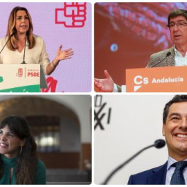 Los cuatro candidatos a la presidencia de Andalucía: Susana Díaz (PSOE), Teresa Rodríguez (Adelante Andalucía), Juan Marín (Cs) y Juanma Moreno (PP)