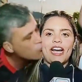 La periodista de la cadena ESPN, Jessica Dias en el momento de ser acosada por el aficionado del Flamengo, Marcelo Benevides.