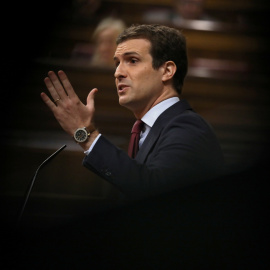 El presidente del PP, Pablo Casado, en el Congreso de los Diputados. REUTERS/Susana Vera