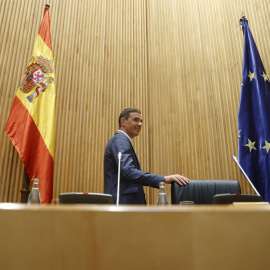 El presidente del Gobierno Pedro Sánchez preside reunión interparlamentaria socialista celebrada este lunes en el Congreso.