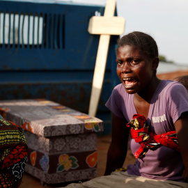 A woman cries during the funeral of a child, suspected of dying from Ebola, next to the coffin in Beni, North Kivu Province of Democratic Republic of Congo, December 17, 2018. REUTERS/Goran Tomasevic/File Photo