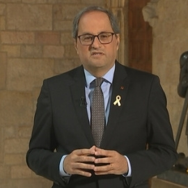 El president de la Generalitat, Quim Torra, durant el discurs institucional de la Diada de Sant Jordi. CCMA