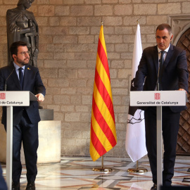 El president del Govern, Pere Aragonès, a Palau amb el president del Consell Executiu de Còrsega, Gilles Simeoni.