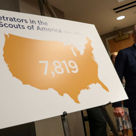 El abogado Jeff Anderson habla durante una conferencia de prensa acusando a los Boy Scouts of America de albergar a miles de abusadores sexuales en Nueva York. Reuters