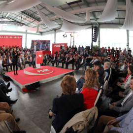 El presidente del Gobierno, Pedro Sánchez, durante el acto de campaña electoral celebrado en Badajoz. EFE/ Jero Morales