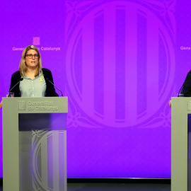 La portavoz del Govern, Elsa Artadi, y el vicepresidente del Govern, Pere Aragonès. / EFE