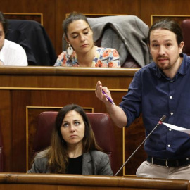 El líder de Podemos, Pablo Iglesias, durante su intervención en una sesión de control al Gobierno. /EFE