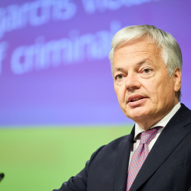 El comisario europeo de Justicia, Didier Reynders, durante una conferencia de prensa en Bruselas, el pasado 25 de mayo