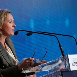 La ministra de Economía, Nadia Calviño, durante su intervención en un acto público. (J.J. GUILLÉN | EFE)