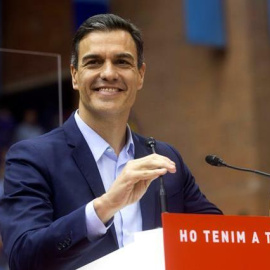 Pedro Sánchez durant l'acte de campanya a Barcelona. EFE