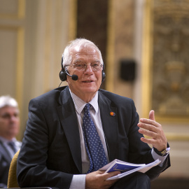 Josep Borrell durante su intervención en un acto organizado por la UCM donde se refirió al exterminio indígena por parte de EEUU como "matar a cuatro indios" | UCM