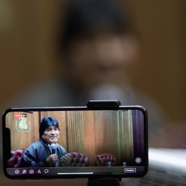 El expresidente de Boliovia,  Evo Morales,  durante una rueda de prensa en Ciudad de México (México). EFE