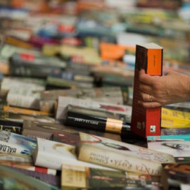 Un puesto de libros en Sant Jordi. ENRIC FONTCUBERTA | EFE)