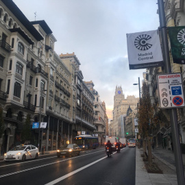 La Gran Vía de Madrid este viernes a las 8.30 horas.