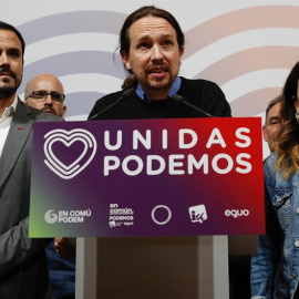 Iglesias, durante su comparecencia para valorar los resultados de las elecciones. EFE/J.P. Gandúl