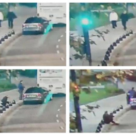 Combo de fotografías tomadas del video de una cámara de seguridad que muestran el ataque. EFE