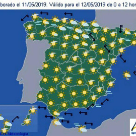 Mapa significativo facilitado por la Aemet elaborado el 11/05/2019 y válido para el 12/05/2019 de 0 a 12 horas. EFE/Aemet