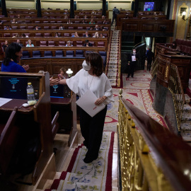 07/06/2022.- La vicesecretaria general del PSOE, Adriana Lastra, después de intervenir en una sesión plenaria en el Congreso de los Diputados, a 7 de junio de 2022, en Madrid (España). El pleno está marcado por el debate de la Ley para abolir la prost