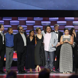 12/05/2019. El elenco de la película Roma posa hoy, domingo 12 de mayo de 2019, en la gala de la entrega de los Premios Platino en el parque Xcaret, de Playa del Carmen, en la Riviera Maya (México). EFE/José Méndez