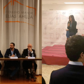 Santiago Abascal y Begoña Villacís durante sus intervenciones en el Colegio Mayor Elías Ahuja.