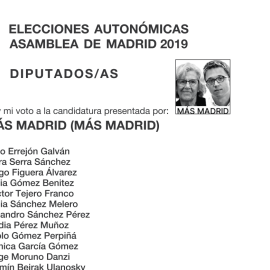 Las papeletas de Más Madrid para las elecciones municipales y autonómicas del 26 de mayo | Más Madrid