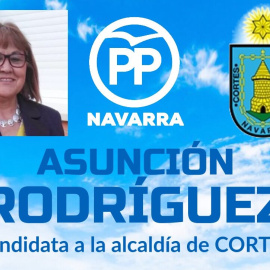 Cartel del PP de Navarra en la que anunciaba a su entoncesa candidata a la Alcaldía de Cortes (Navarra) Asunción Rodríguez.