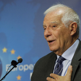 14/10/2022-El Ministro de Asuntos Exteriores y Política de Seguridad de la Unión Europea, Josep Borrell, durante la ceremonia de firma de dos documentos sobre la cooperación bilateral entre la Unión Europea y Perú, antes de una reunión con el Minist