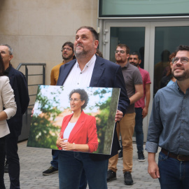 16/10/2022 - Marta Vilalta, Oriol Junqueras i Pere Aragonès a la presentació de la candidatura per a l'executiva d'ERC.