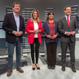 Los cuatro principales candidatos a la Presidencia de la Junta de Andalucía: Juan Martín (Ciudadanos), Susana Díaz (PSOE), Teresa Rodríguez (Adelante Andalucía) y Juanma Moreno (PP). - EFE