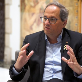 El president Quim Torra, en entrevista con 'Públic' en el Palau de la Generalitat. JOEL KASHILA
