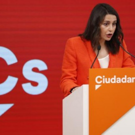 La portavoz de Ciudadanos, Inés Arrimadas, durante la rueda de prensa tras la reunión de la Ejecutiva celebrada este lunes en la sede del partido de la calle Alcalá. /EFE