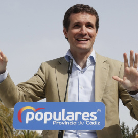 26/03/2019.- El presidente del PP, Pablo Casado, durante su intervención en un acto organizado con moteros. / EFE