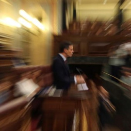 El presidente del Gobierno en funciones, Pedro Sánchez, durante su intervención. EFE/J.J.Guillén
